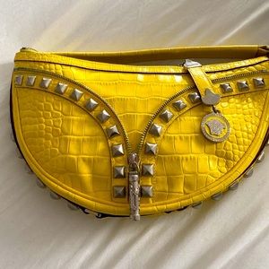 Versace croc leather yellow shoulder bag logo zipper
